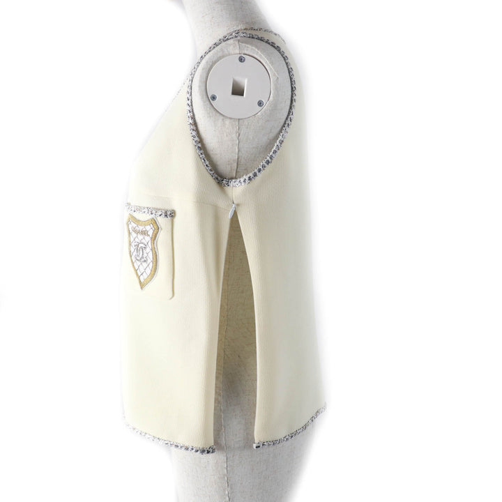 Excellent CHANEL Cut COCO Mark Emblem Tweed Trimmed off white Women 36 05C