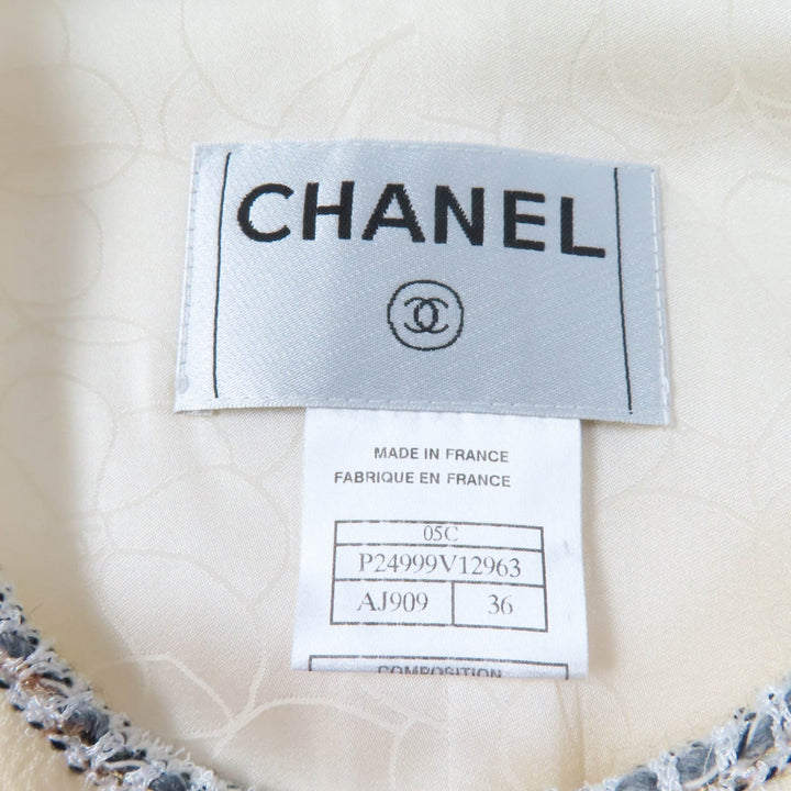 Excellent CHANEL Cut COCO Mark Emblem Tweed Trimmed off white Women 36 05C