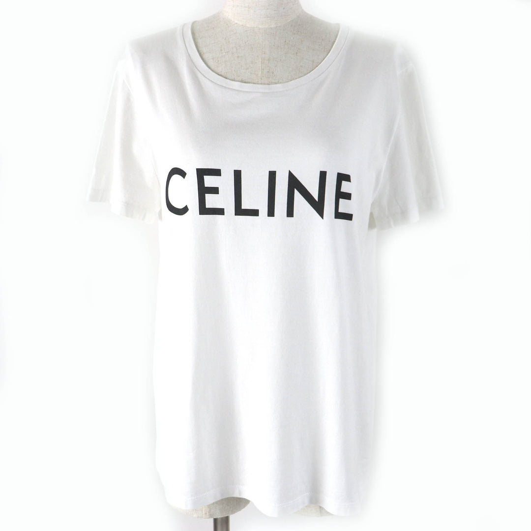 Great CELINE Short sleeve T-shirt logo print crew neck White black Women L