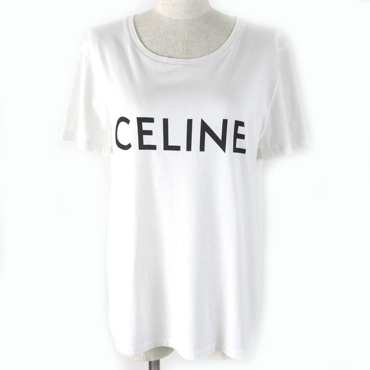 Great CELINE Short sleeve T-shirt logo print crew neck White black Women L