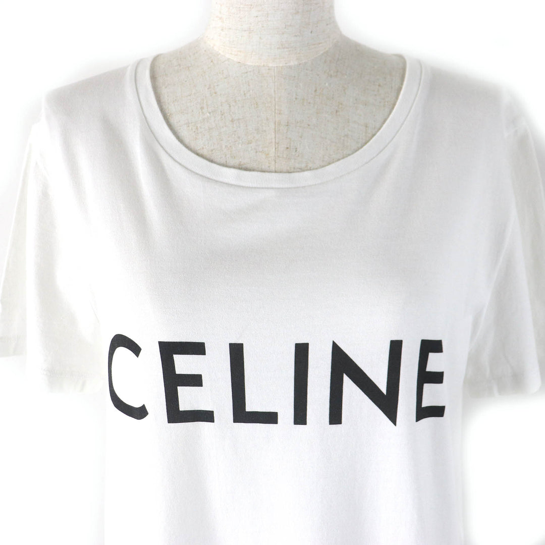 Great CELINE Short sleeve T-shirt logo print crew neck White black Women L