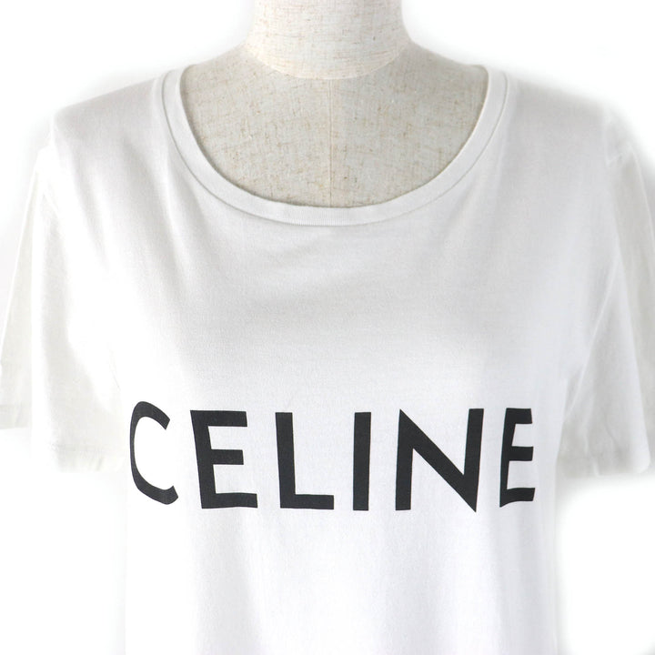Great CELINE Short sleeve T-shirt logo print crew neck White black Women L