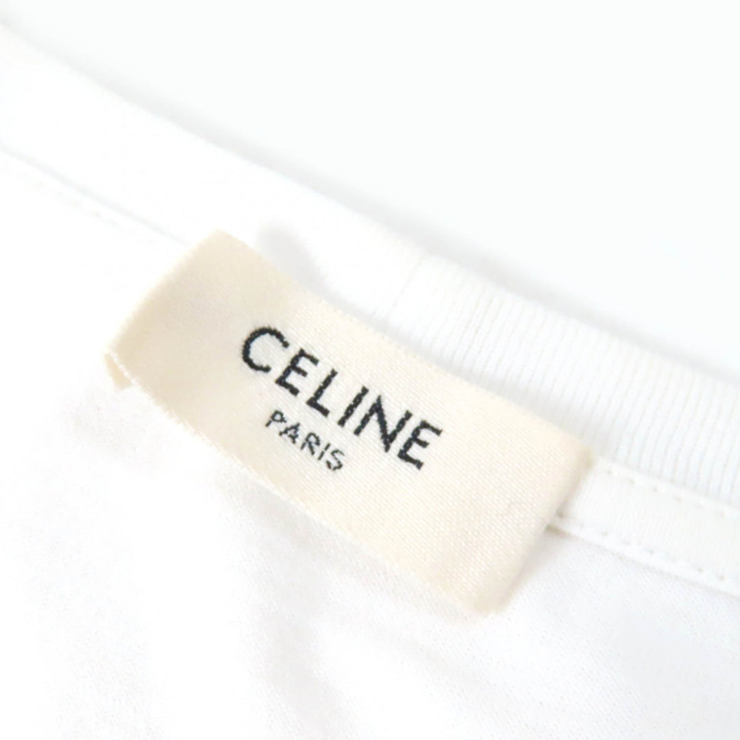 Great CELINE Short sleeve T-shirt logo print crew neck White black Women L