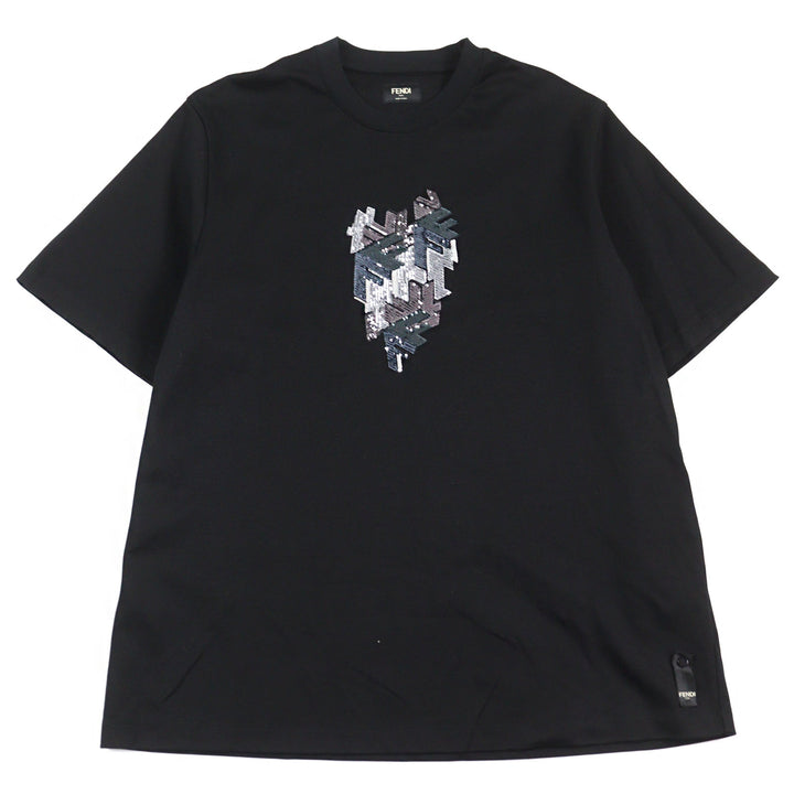 Excellent FENDI Short sleeve T-shirt Logo sequin crewneck Black series mens M
