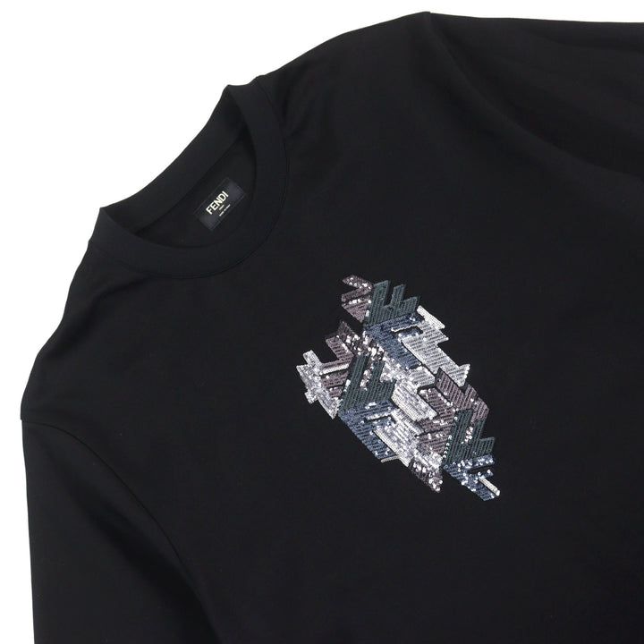 Excellent FENDI Short sleeve T-shirt Logo sequin crewneck Black series mens M
