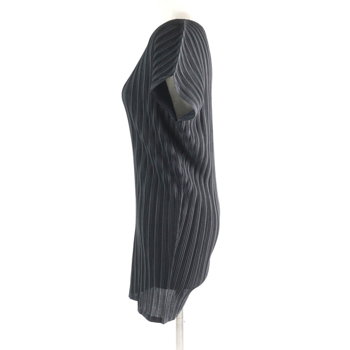Excellent PLEATS PLEASE one piece Crew Neck French Sleeve Pleated Tunic black