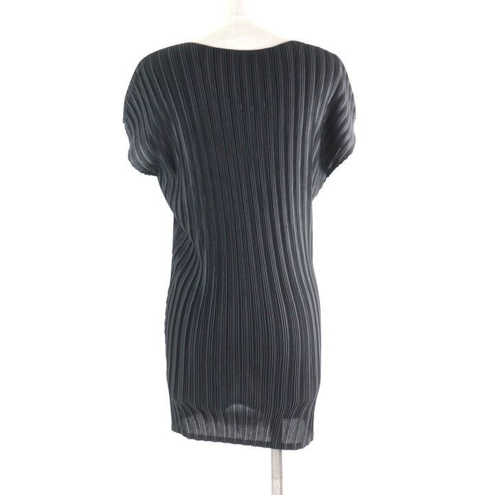 Excellent PLEATS PLEASE one piece Crew Neck French Sleeve Pleated Tunic black