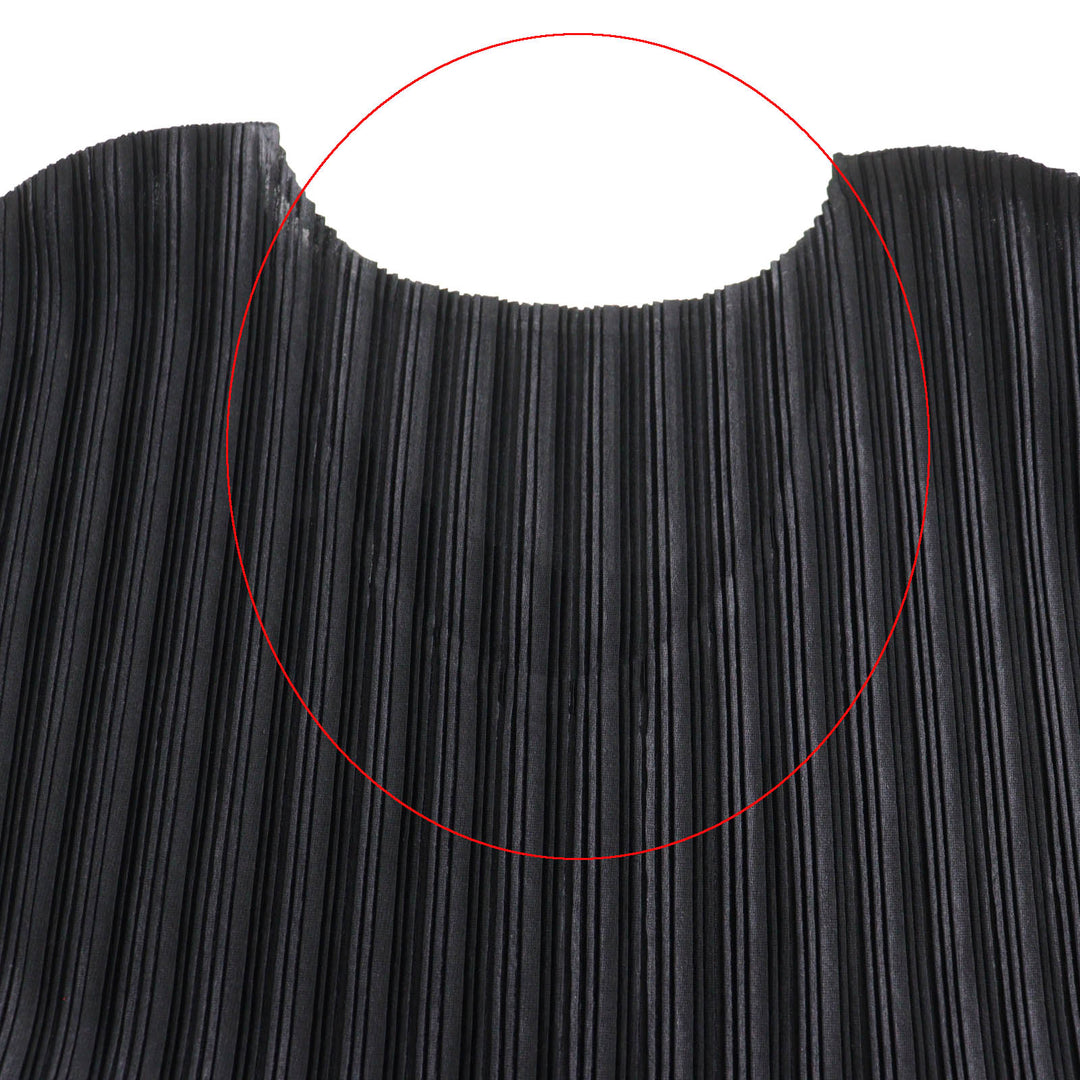 Excellent PLEATS PLEASE one piece Crew Neck French Sleeve Pleated Tunic black