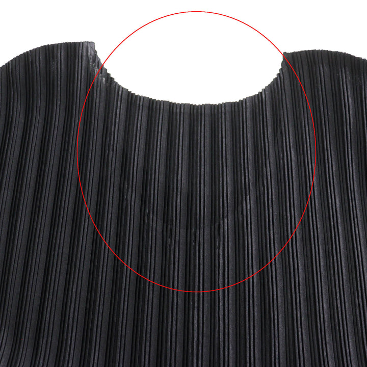 Excellent PLEATS PLEASE one piece Crew Neck French Sleeve Pleated Tunic black