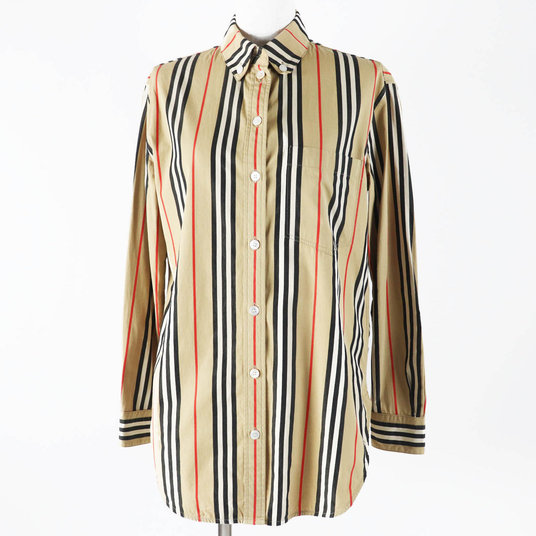 Great BURBERRY Long sleeve shirt Icon stripe beige cotton Women 36 8011359