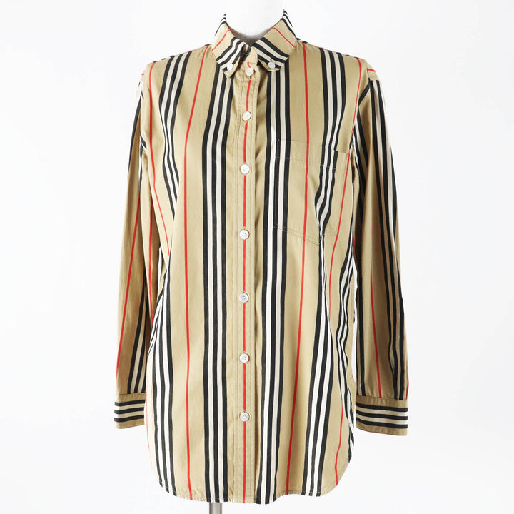 Great BURBERRY Long sleeve shirt Icon stripe beige cotton Women 36 8011359