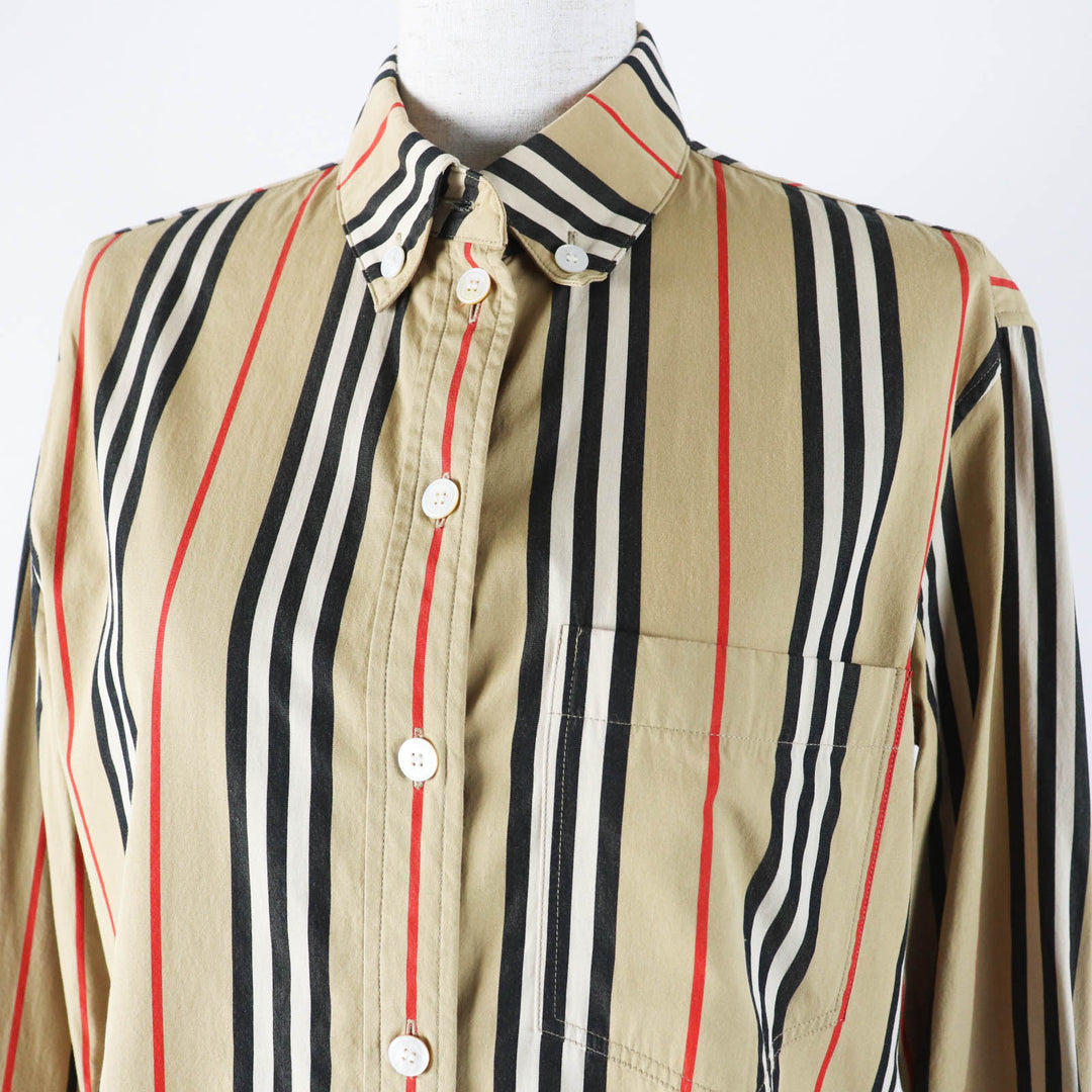 Great BURBERRY Long sleeve shirt Icon stripe beige cotton Women 36 8011359