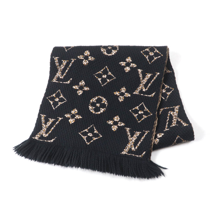 Great LOUIS VUITTON Scarf Escharpe Giant Monogram Jungle Black beige M75885