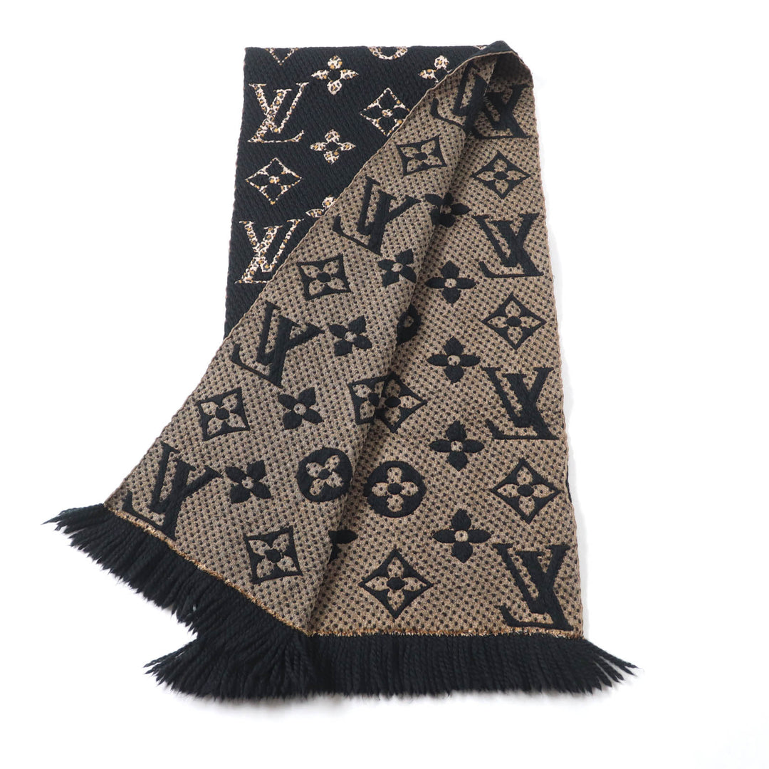 Great LOUIS VUITTON Scarf Escharpe Giant Monogram Jungle Black beige M75885