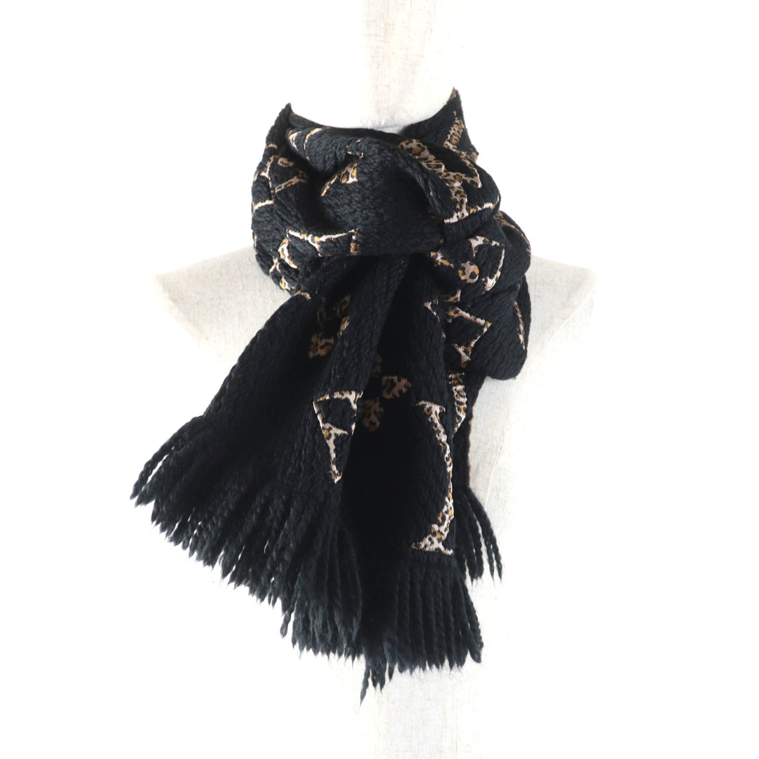 Great LOUIS VUITTON Scarf Escharpe Giant Monogram Jungle Black beige M75885