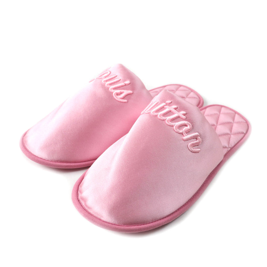 Excellent LOUIS VUITTON Other shoes Embroidered logo satin slippers pink Satin