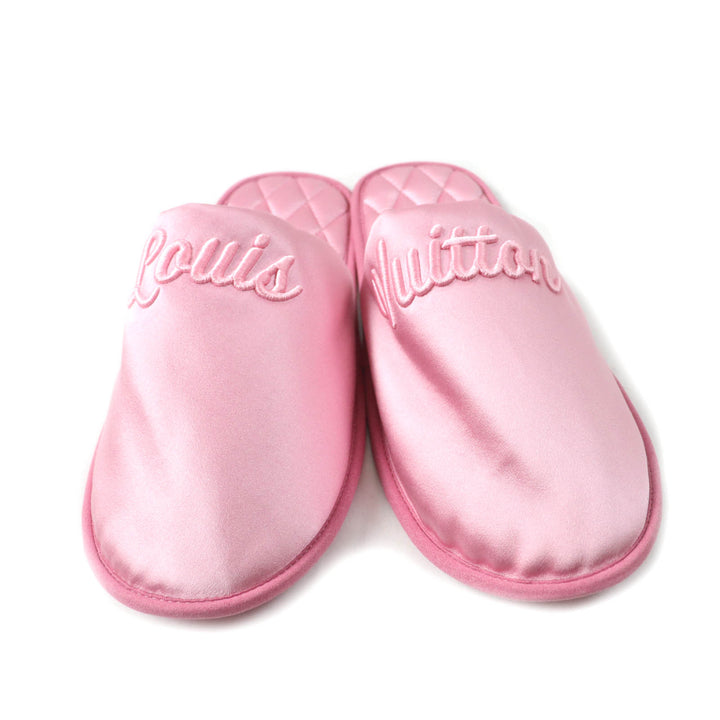 Excellent LOUIS VUITTON Other shoes Embroidered logo satin slippers pink Satin