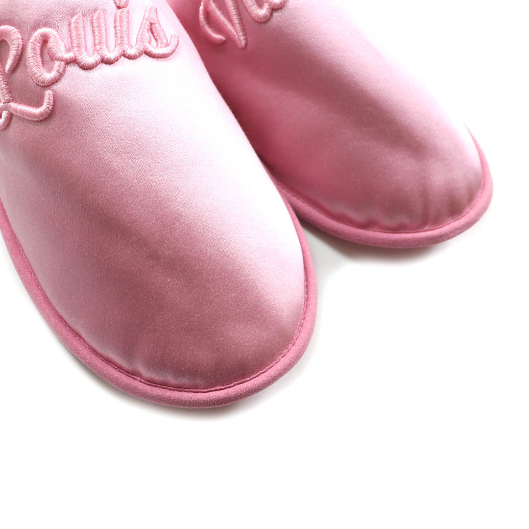 Excellent LOUIS VUITTON Other shoes Embroidered logo satin slippers pink Satin