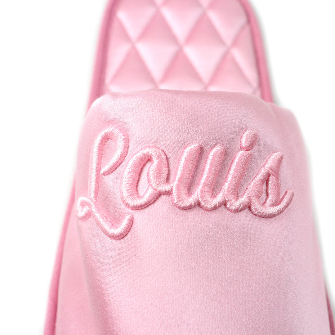 Excellent LOUIS VUITTON Other shoes Embroidered logo satin slippers pink Satin