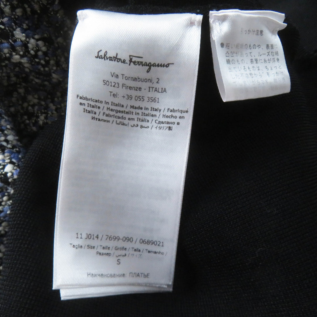 Great Salvatore Ferragamo one piece Tweed switching short sleeve Blue black