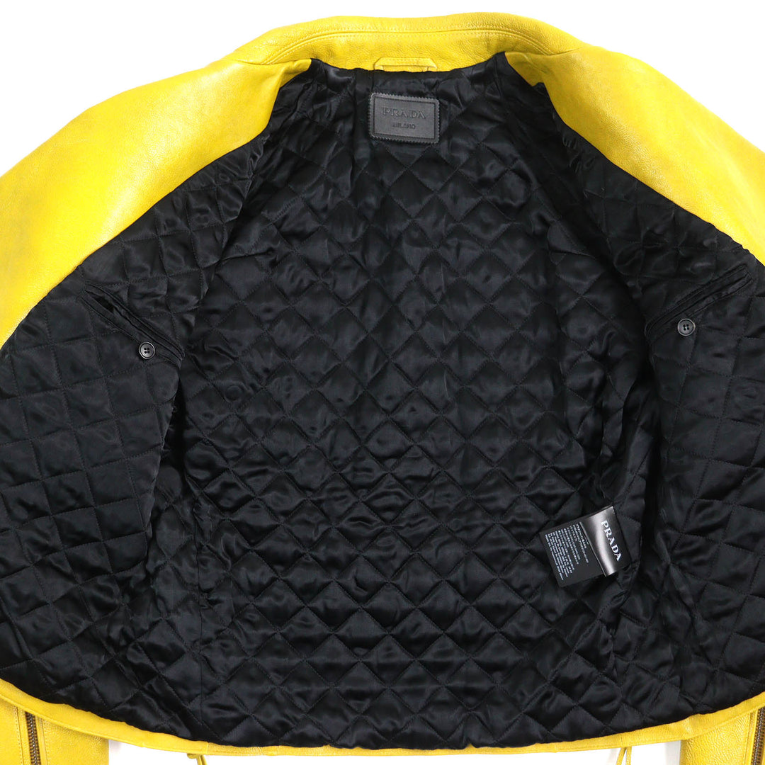Excellent PRADA Riders jacket Calfskin Triangle Logo Charm Padded Double mens 48 UPW416