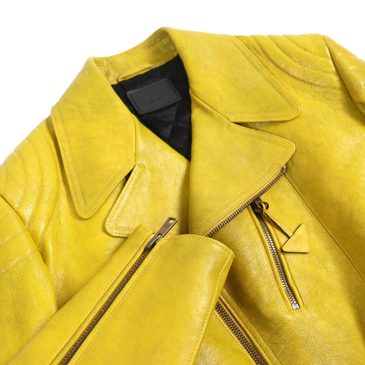 Excellent PRADA Riders jacket Calfskin Triangle Logo Charm Padded Double mens 48 UPW416