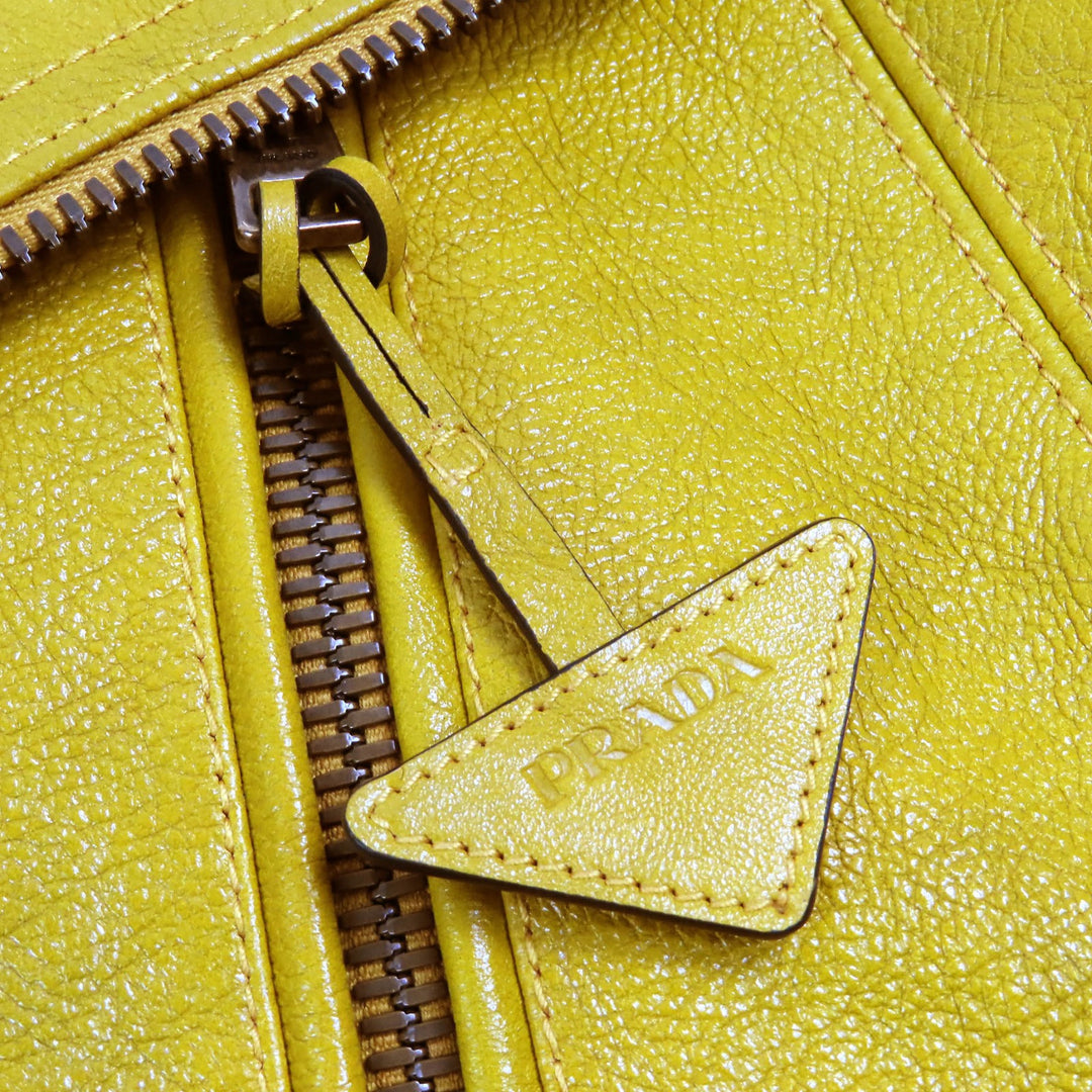 Excellent PRADA Riders jacket Calfskin Triangle Logo Charm Padded Double mens 48 UPW416