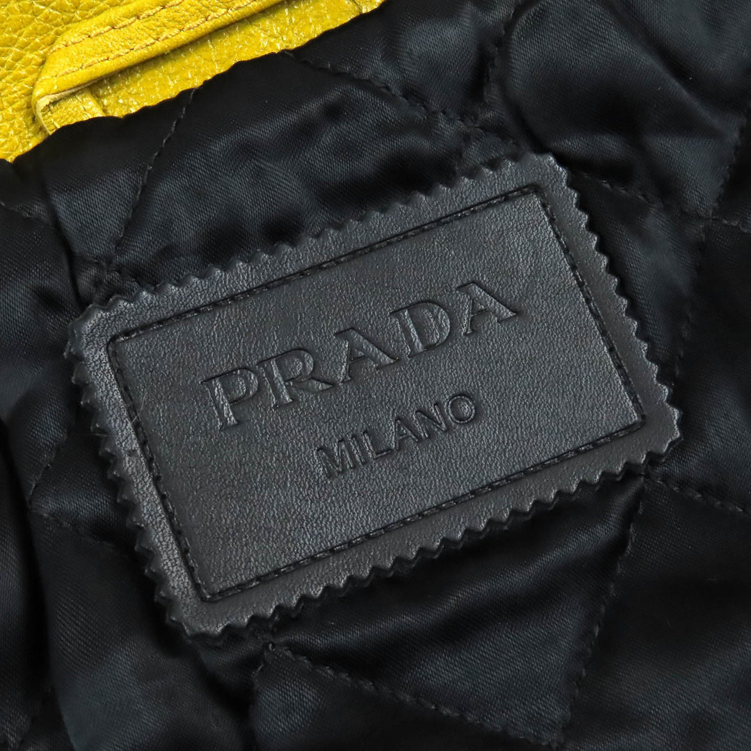 Excellent PRADA Riders jacket Calfskin Triangle Logo Charm Padded Double mens 48 UPW416