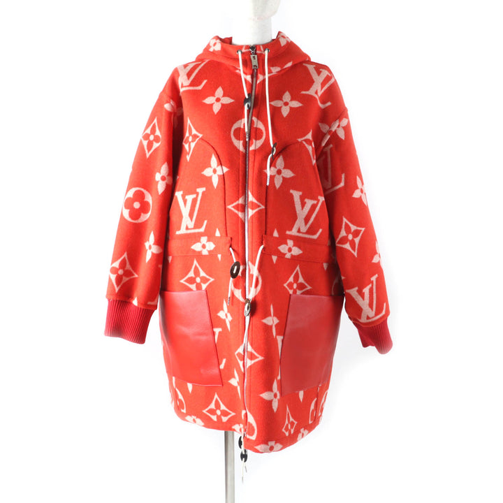 LOUIS VUITTON coat Reversible Giant Monogram LV Logo Leather Hoodie Red 38