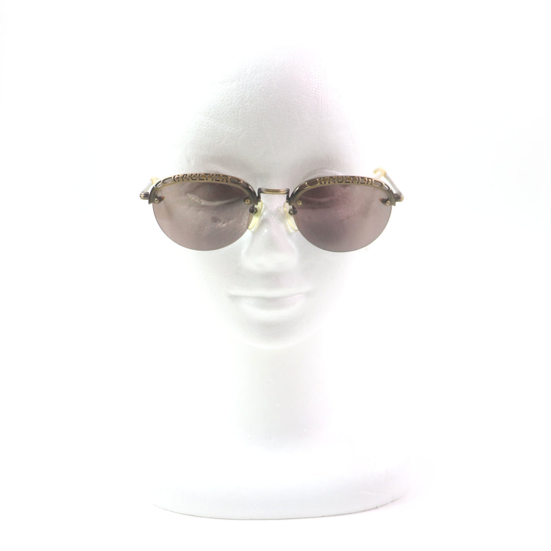 Very Good JEAN-PAUL GAULTIER sunglasses Old logo engraved half rim gold mens 56-3175