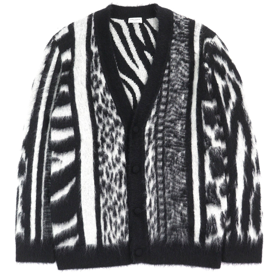 Excellent SAINT LAURENT PARIS cardigan Mohair Black-white system mens XS 690064