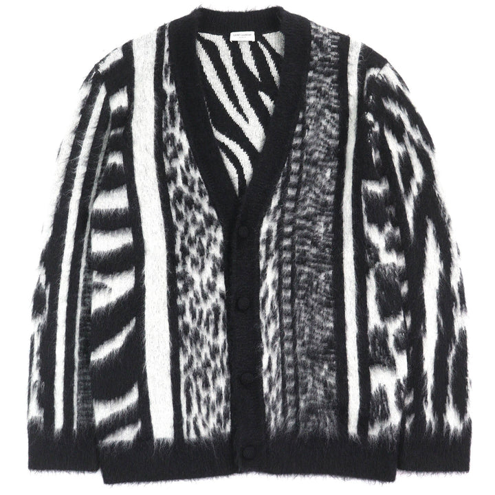 Excellent SAINT LAURENT PARIS cardigan Mohair Black-white system mens XS 690064