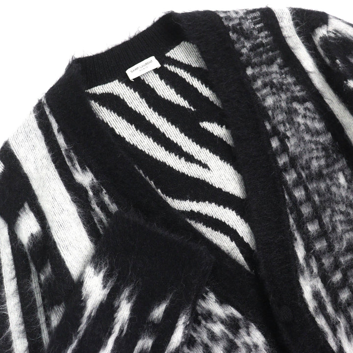 Excellent SAINT LAURENT PARIS cardigan Mohair Black-white system mens XS 690064
