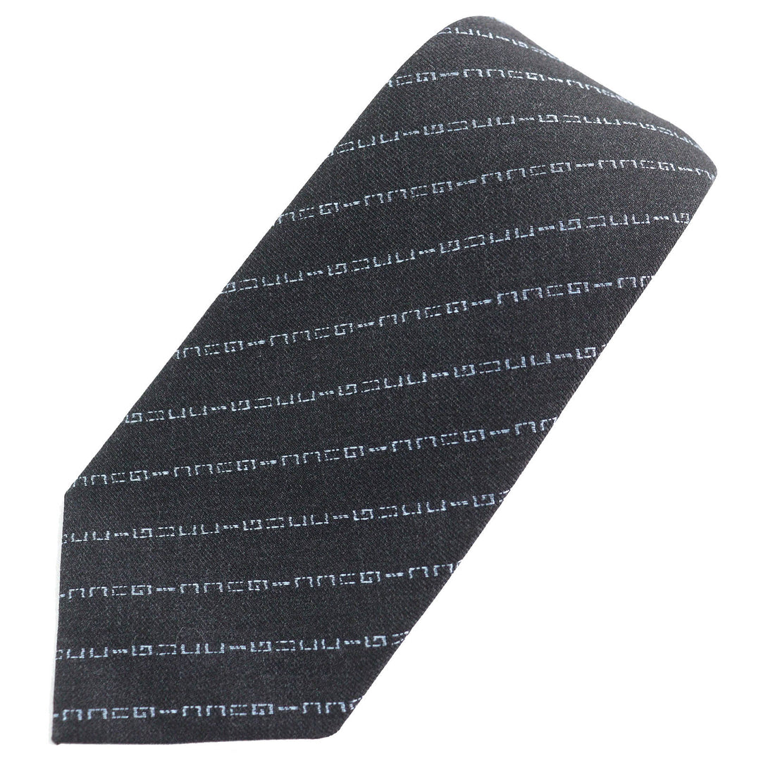 Pristine GUCCI tie Regimental logo stripes Dark gray wool mens