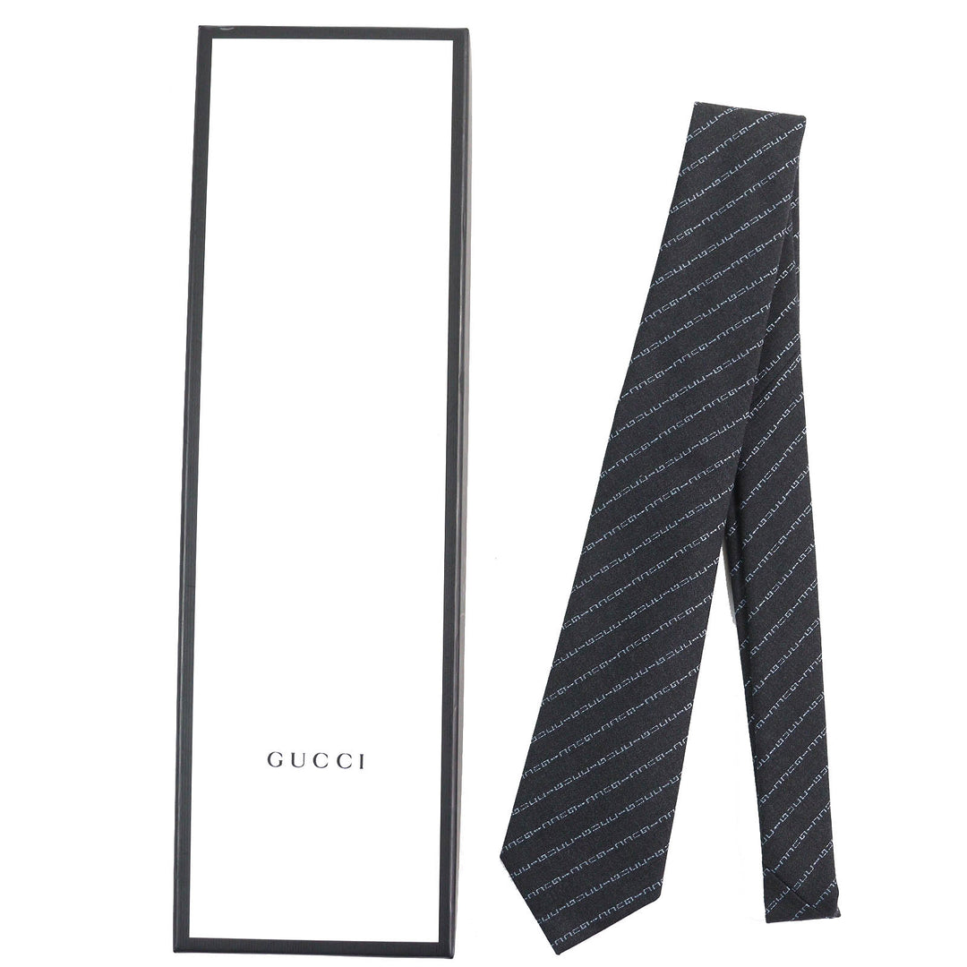 Pristine GUCCI tie Regimental logo stripes Dark gray wool mens