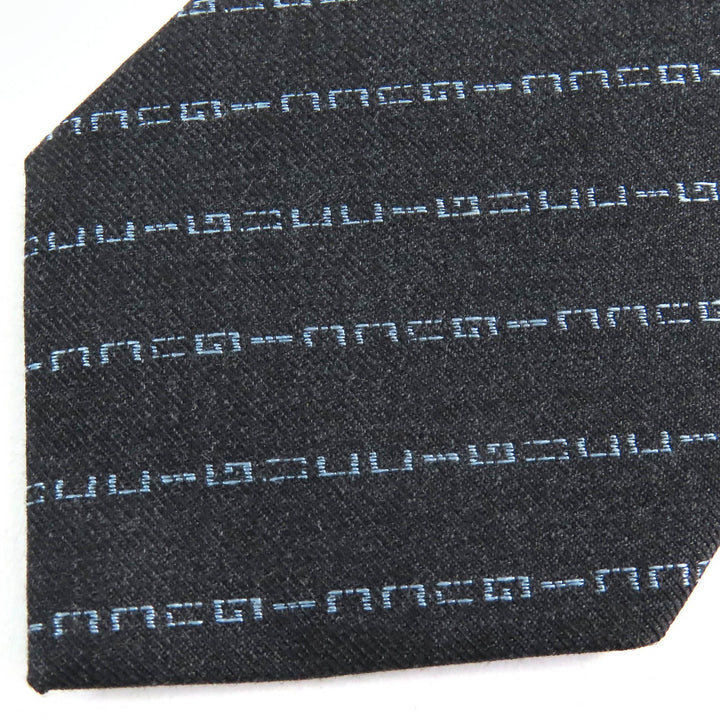 Pristine GUCCI tie Regimental logo stripes Dark gray wool mens