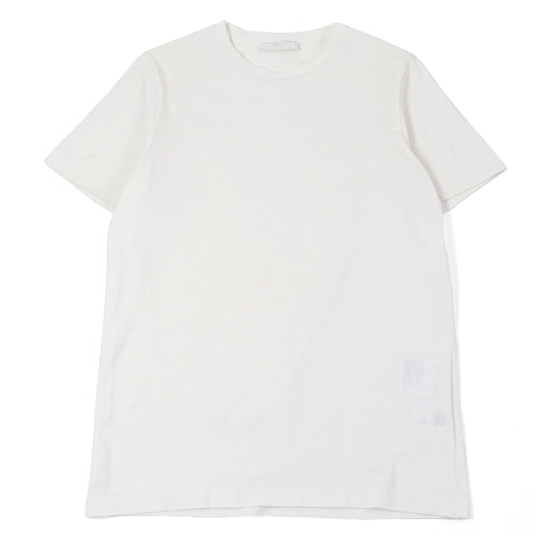 Excellent PRADA Short sleeve T-shirt Embroidered logo crew neck white mens XS