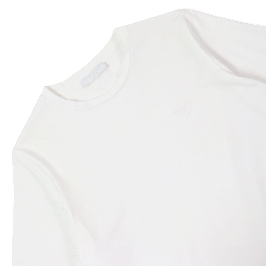 Excellent PRADA Short sleeve T-shirt Embroidered logo crew neck white mens XS
