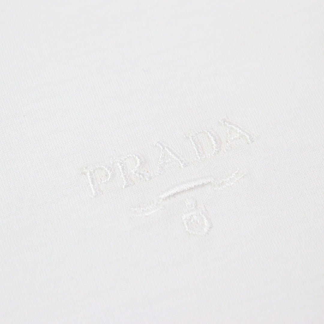 Excellent PRADA Short sleeve T-shirt Embroidered logo crew neck white mens XS
