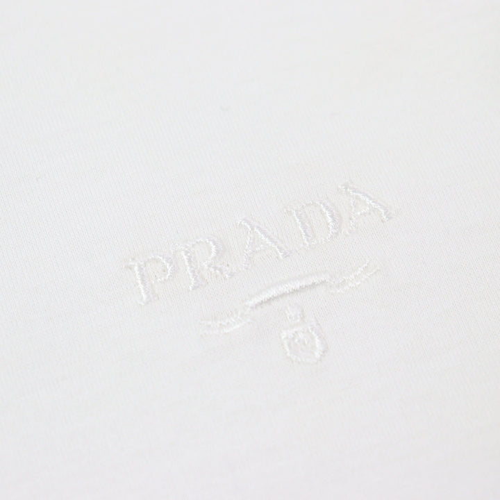 Excellent PRADA Short sleeve T-shirt Embroidered logo crew neck white mens XS