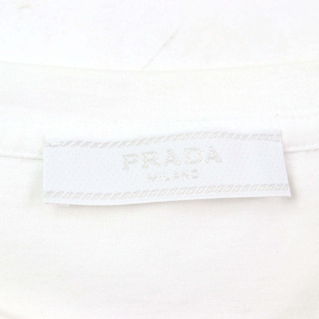 Excellent PRADA Short sleeve T-shirt Embroidered logo crew neck white mens XS