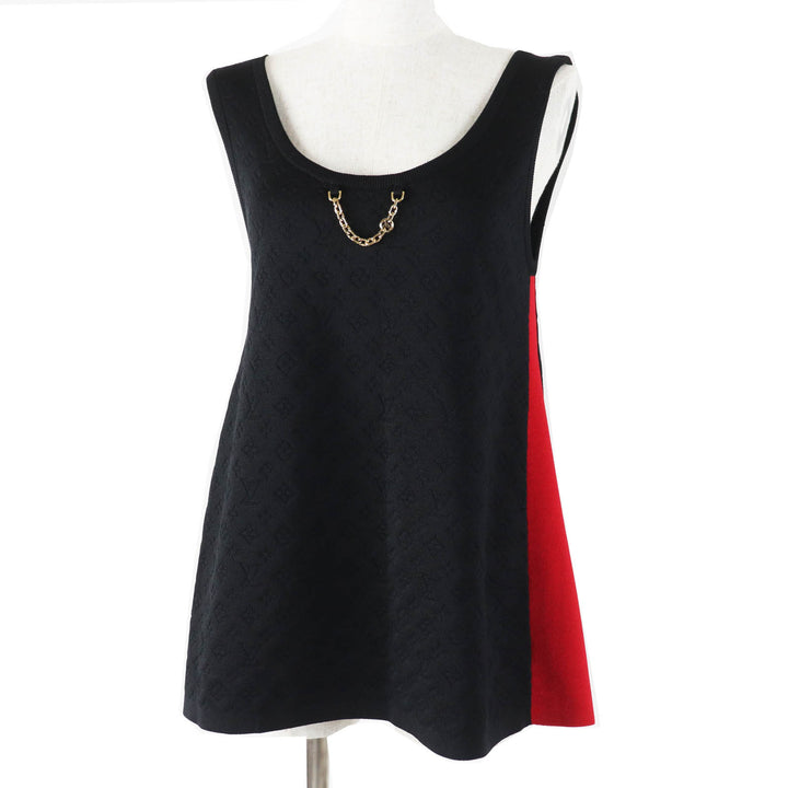 Excellent LOUIS VUITTON Tank top Embossed Monogram Sporty Black red silk Women S