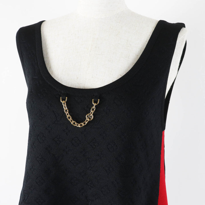 Excellent LOUIS VUITTON Tank top Embossed Monogram Sporty Black red silk Women S