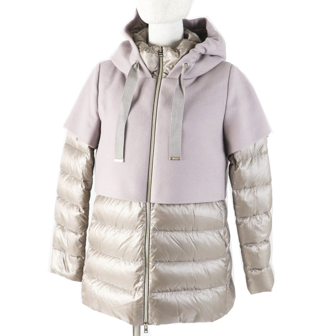 Excellent Herno down coat Switching design gray wool Women 40 PI0983D