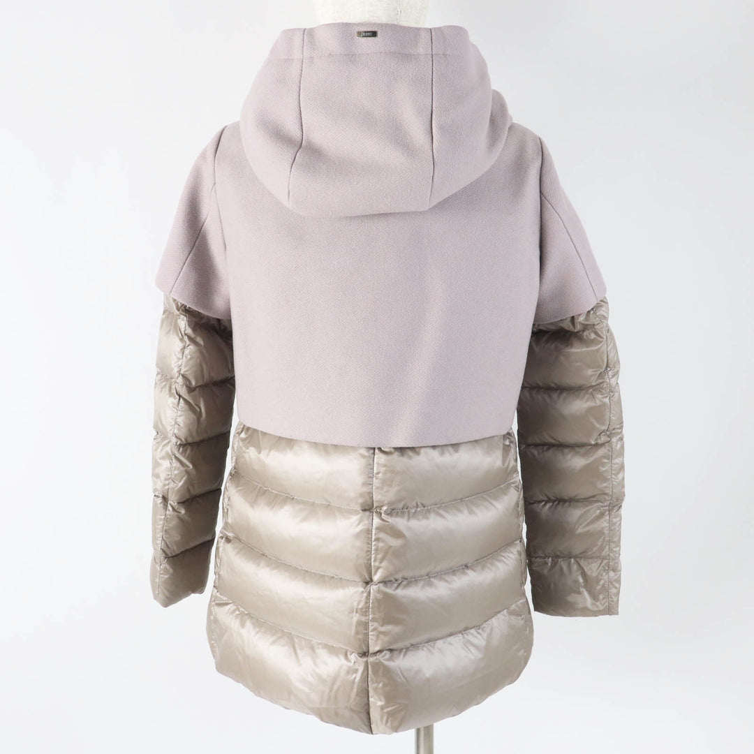 Excellent Herno down coat Switching design gray wool Women 40 PI0983D