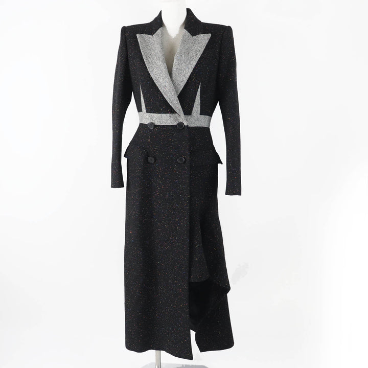 Excellent Alexander McQueen coat long tweed black multi wool Women 40 627522