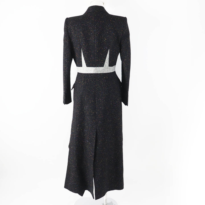 Excellent Alexander McQueen coat long tweed black multi wool Women 40 627522