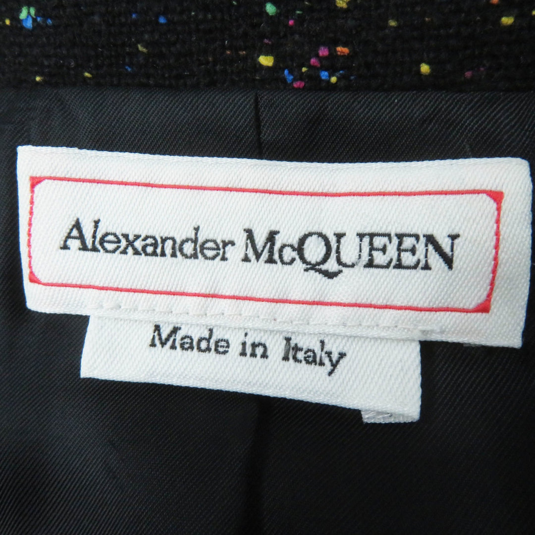 Excellent Alexander McQueen coat long tweed black multi wool Women 40 627522