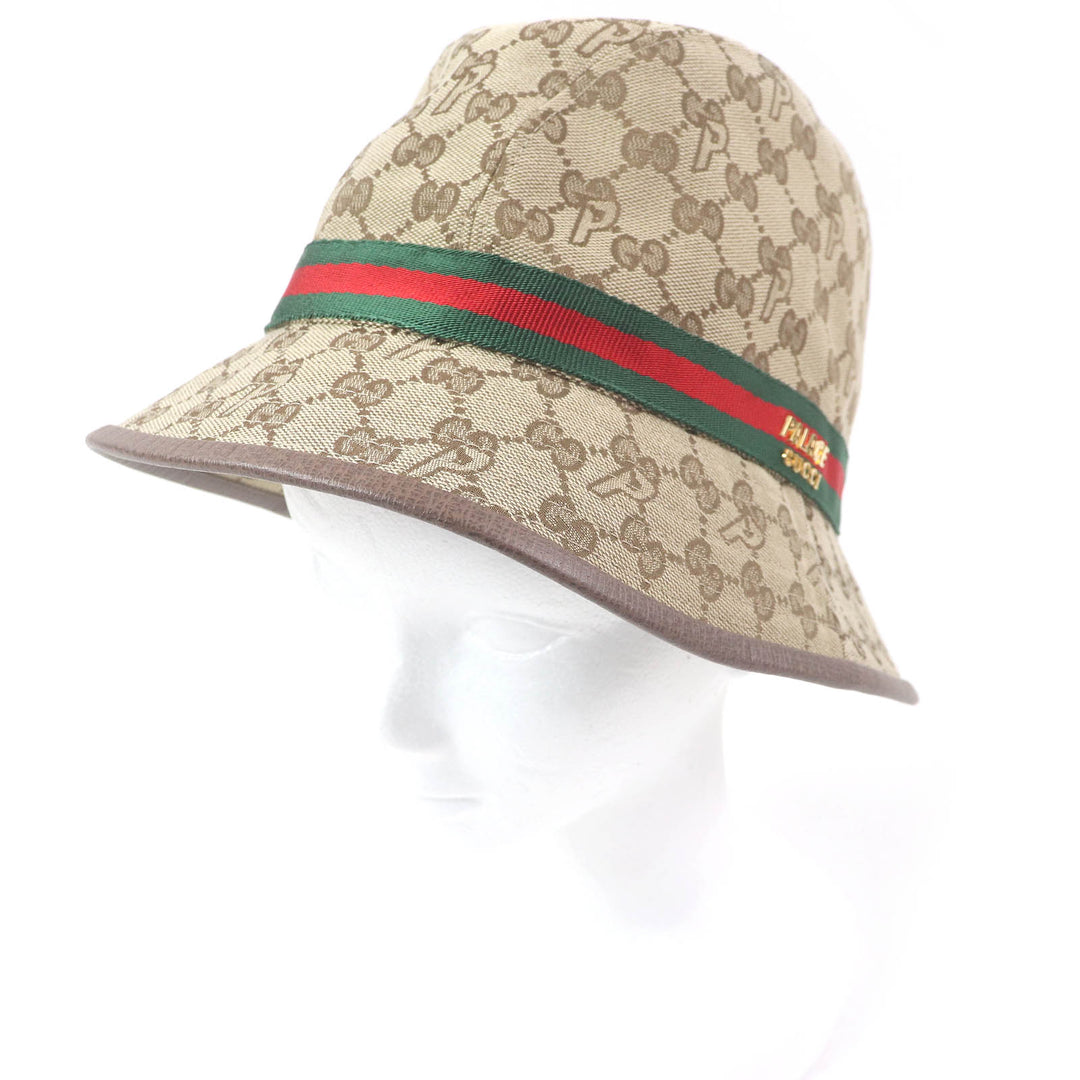 Great GUCCI Palace hat Web Line Bucket beige polyester mens 726133