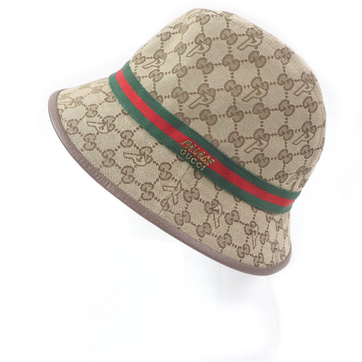 Great GUCCI Palace hat Web Line Bucket beige polyester mens 726133